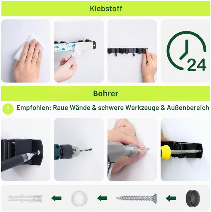 WISYOK Besenhalterung Wand 2pcs, 10 Halter + 8 Haken Schwerlast Gerätehalter, Edelstahl Gartengeräte