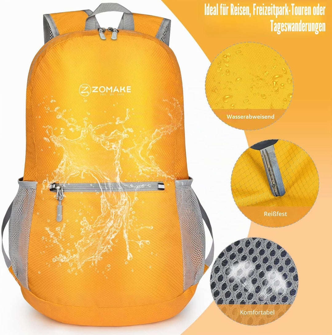 ZOMAKE Ultraleicht Faltbarer Rucksack Packbare Backpacks 20 L, Kleiner Faltbar Rucksäcke Wanderrucks
