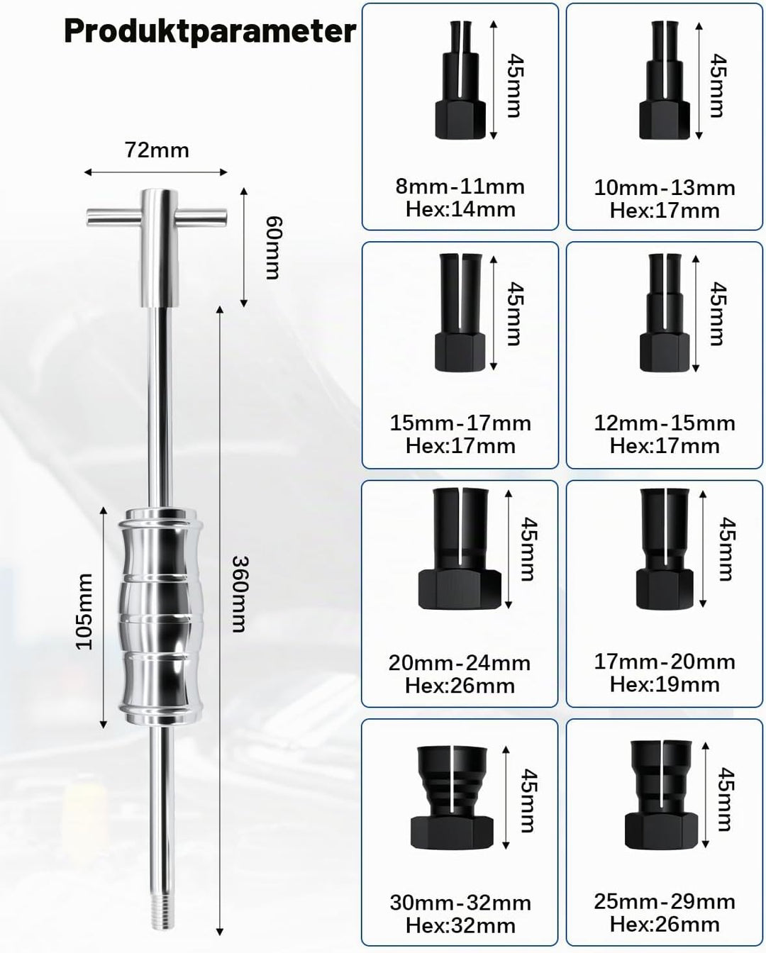 Sackloch Innenlager Abzieher Set, 12-TLG Radlager Abzieher Set mit Gleithammer &amp; Verstellbaren Spann