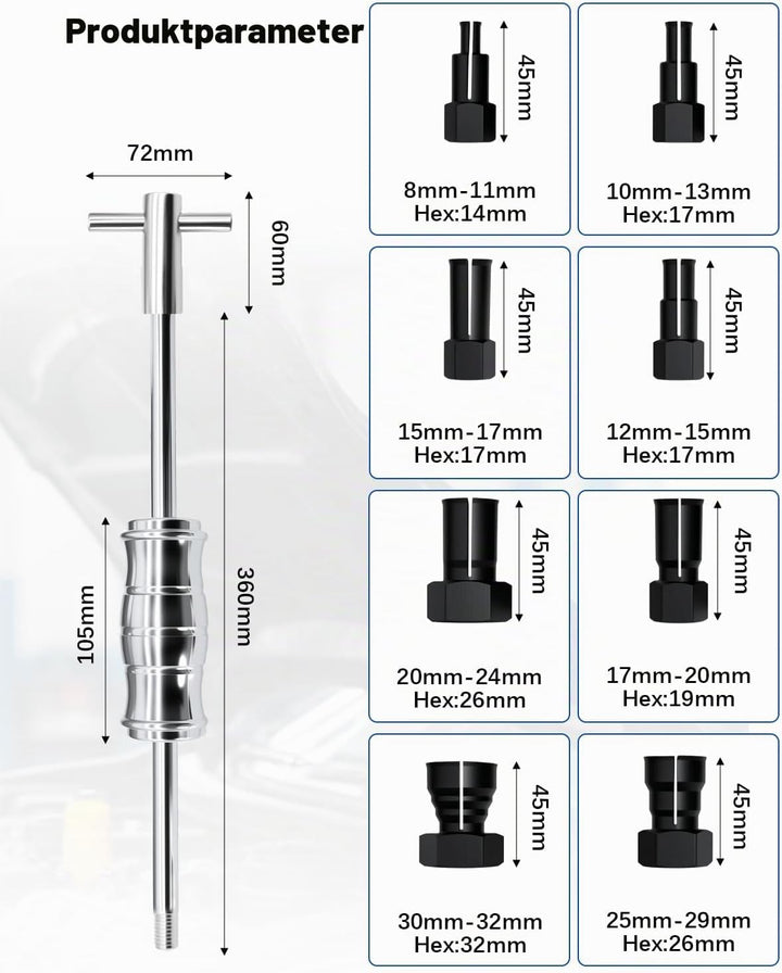Sackloch Innenlager Abzieher Set, 12-TLG Radlager Abzieher Set mit Gleithammer &amp; Verstellbaren Spann