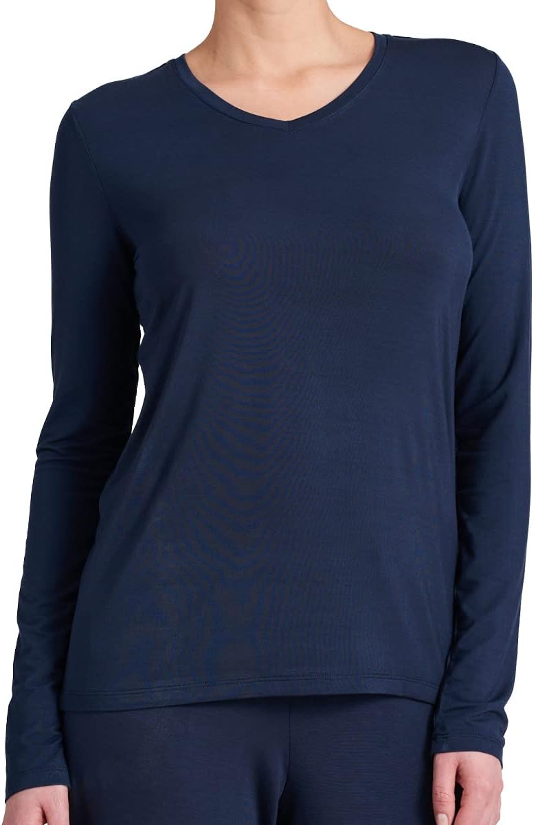 Schiesser Damen Schlafshirt langarm Modal - Mix + Relax 46 Grosse Grössen Blau_175477, 46 Grosse Grö