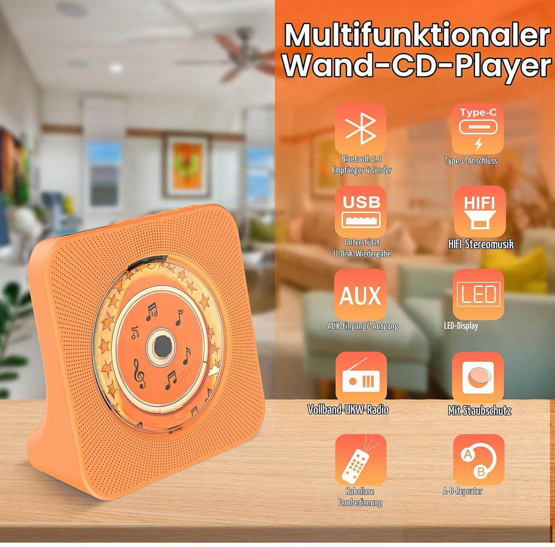 CD Player mit Lautsprecher CD-Player Bluetooth 5.0 mit Fernbedienung Staubschutzhülle Bildschirm FM-