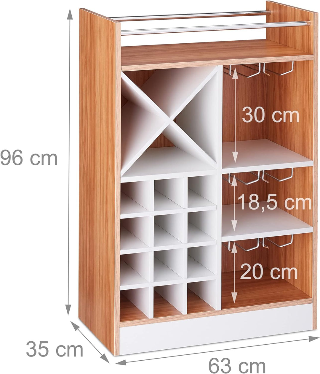 Relaxdays Weinregal mit Glashalter, 22 Flaschen, freistehend, Wein und Sekt, Hausbar HxBxT: 96 x 63