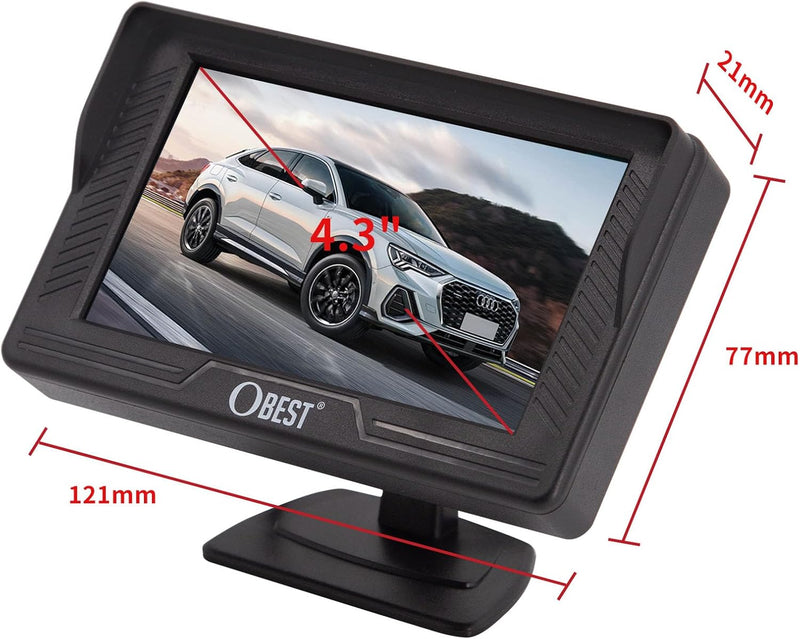 OBEST 4,3" Rückfahrkamera Auto Monitor Bildschirm, Monitor für Rückfahrkamera, V1/V2 Zwei Video-Eing