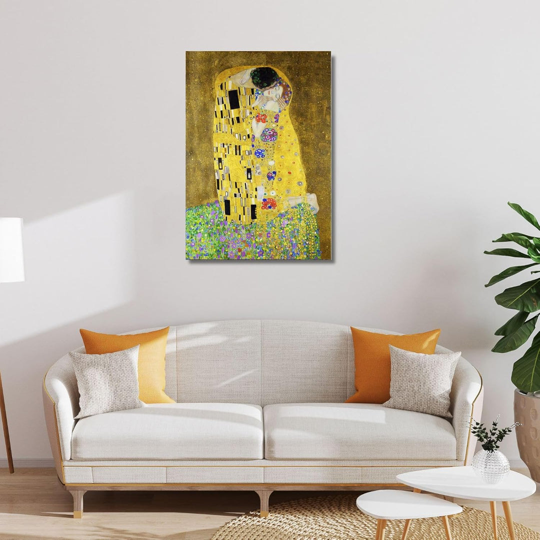 canvashop Moderne Bilder Wohnzimmer Der Kuss von Klimt cm 60 x 30 Wandbilder Vertikales Bild auf Lei