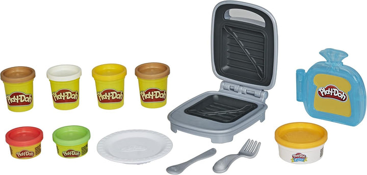 Play-Doh Kitchen Creations Sandwichmaker Set für Kinder ab 3 Jahren Elastix Knete und 6 weiteren Far