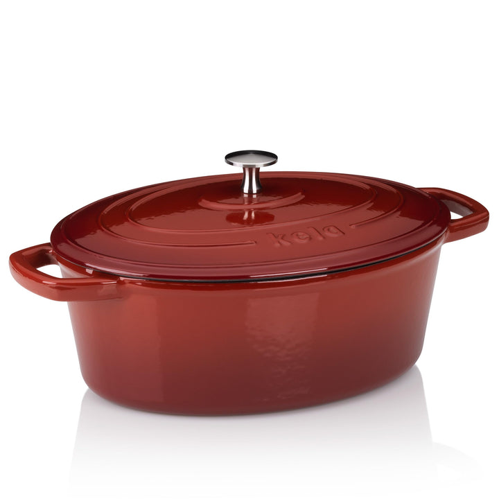 kela Bräter Gusseisen oval 4 Liter, Dutch Oven CALIDO, Induktion Gussbräter mit Deckel, Gusseisen To