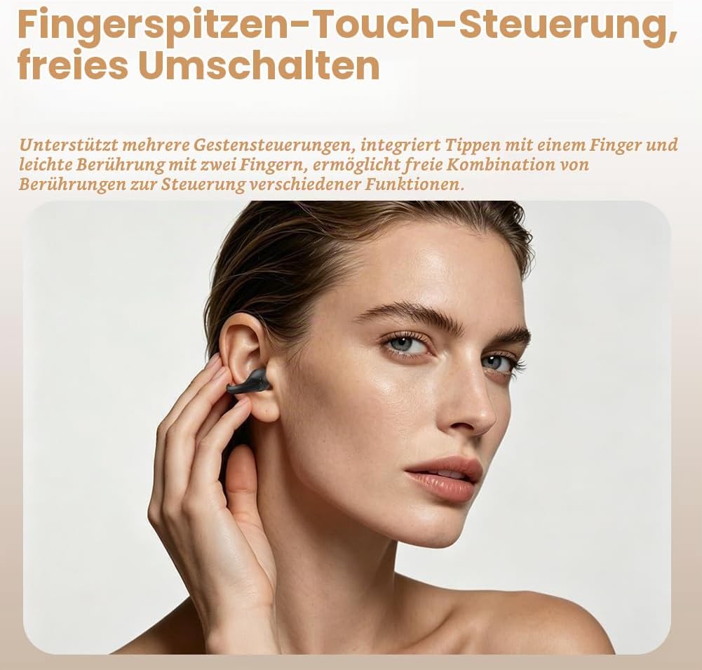 Open Ear Kopfhörer, Bluetooth Earbuds, Clip on Design mit 4 Noise Cancelling Mikrofone, 40h Std, Blu