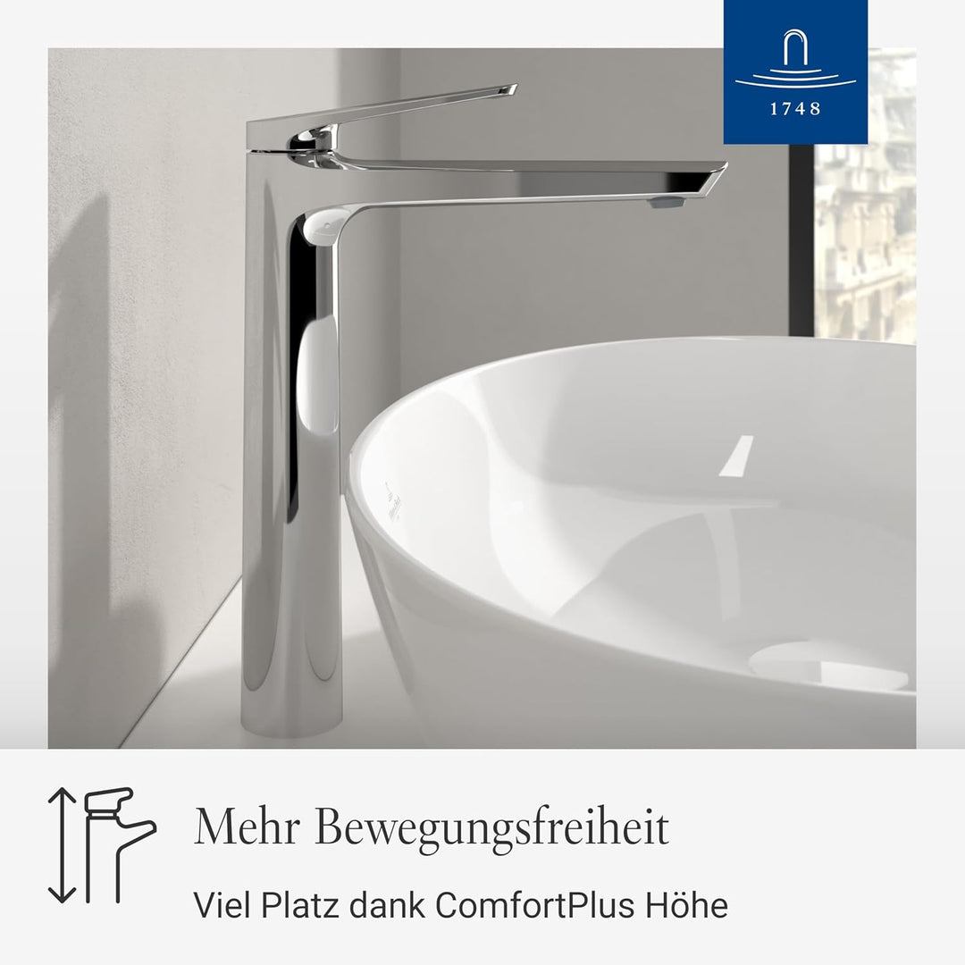 Villeroy & Boch Oasis Waschtischarmatur erhöht - Wasserhahn Bad ohne Ablaufgarnitur - Waschbeckenarm