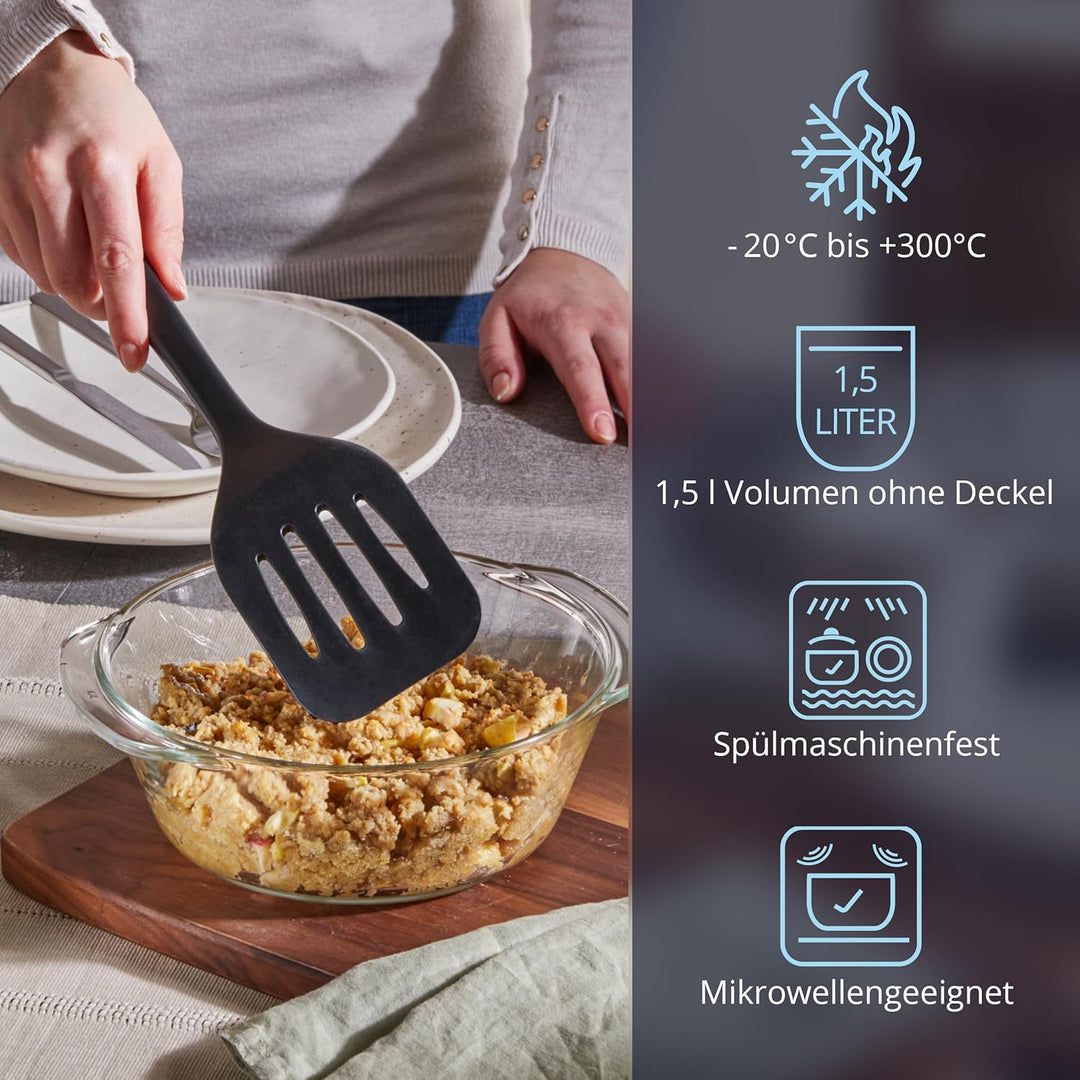 KHG Auflaufformen aus Glas mit Deckel 4er Set 1,5 Liter Rund für kalte & warme Speisen, spülmaschine