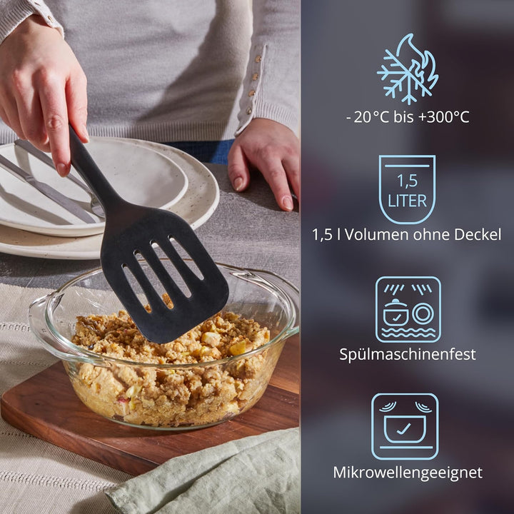 KHG Auflaufformen aus Glas mit Deckel 4er Set 1,5 Liter Rund für kalte & warme Speisen, spülmaschine
