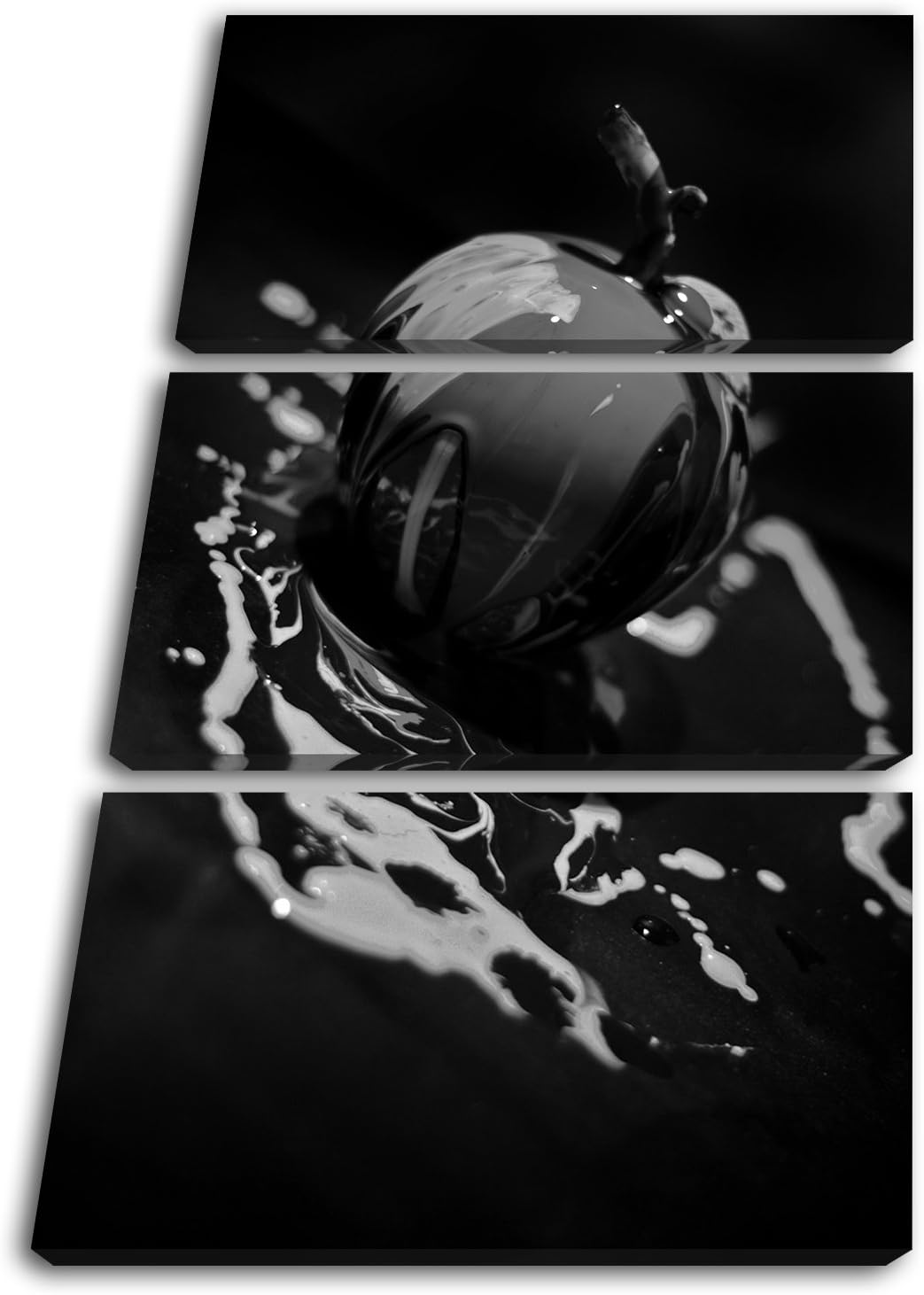 deyoli Apfel überdeckt mit bunten Farben Effekt: Schwarz/Weiss Format: 3-teilig 120x80 als Leinwandb