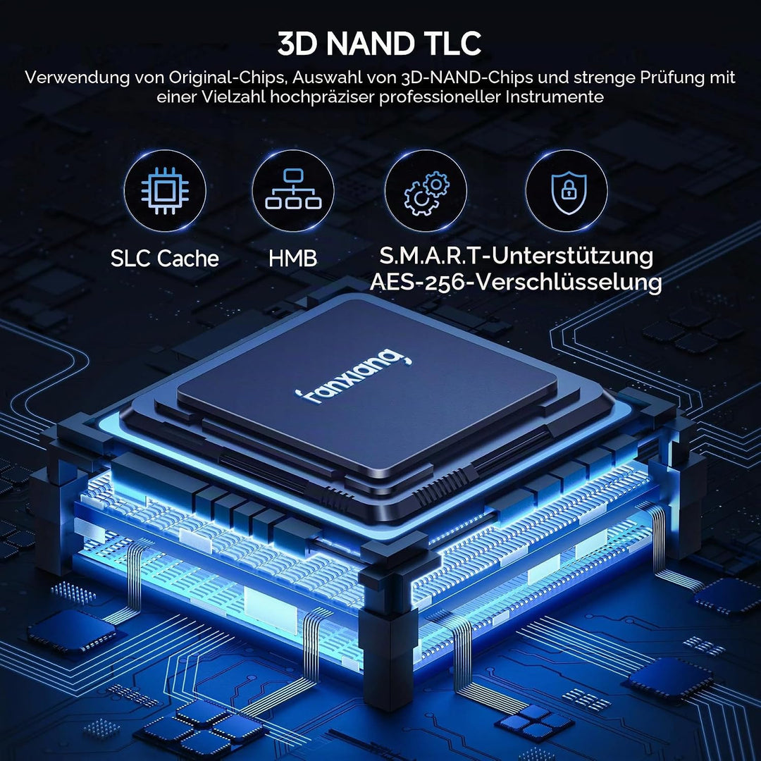 fanxiang NVMe M.2 SSD 2 TB mit Kühlkörper bis zu 7300 MB/, PCIe Gen4x4 2280 NVMe 1.4, TLC SSD mit SL