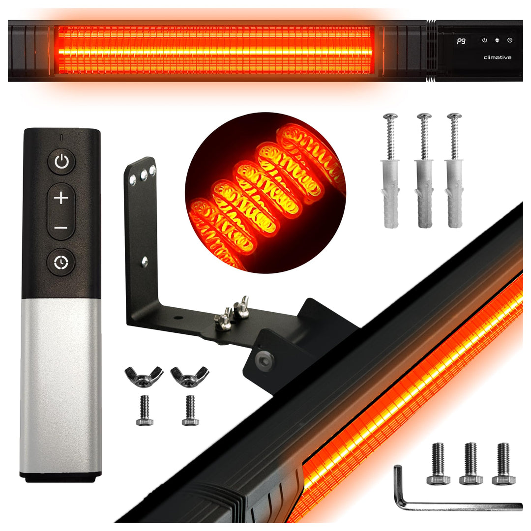 Infrarot Heizstrahler 2500W, 9 Stufen, IP65, Montageketten, Fernbedienung, Timer, Elektroheizung RAY