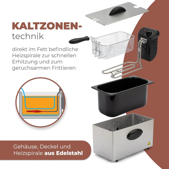 Clatronic FR 3586 Edelstahl-Fritteuse 2,5L Perfekt für Pommes Frittes u. Nuggets, geruchsarmes fritt