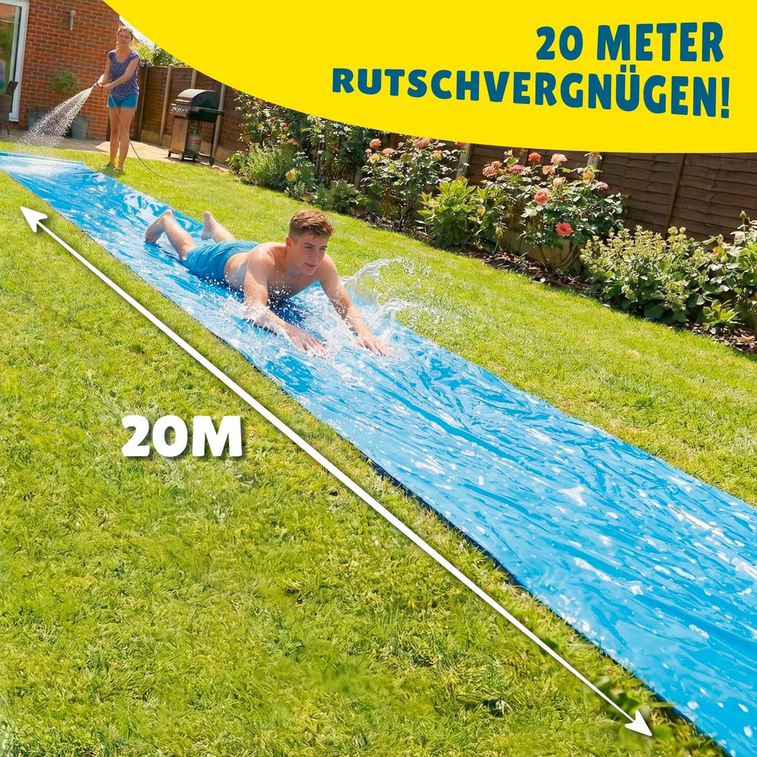 Slipn'Slide® 20 Meter XXL Pack | 2 Wasserrutschmatte 10 Meter + 1 Liter Extra-Rutsche 100% Naturseif