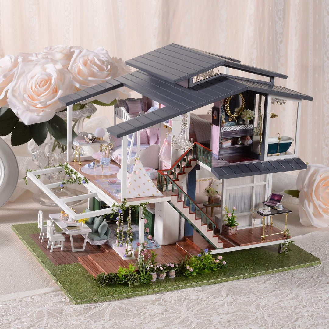 Cuteefun DIY Miniatur Puppenhaus Kit zum BAU Miniatur Haus mit Musik und Möbeln Selber Bauen Kreativ