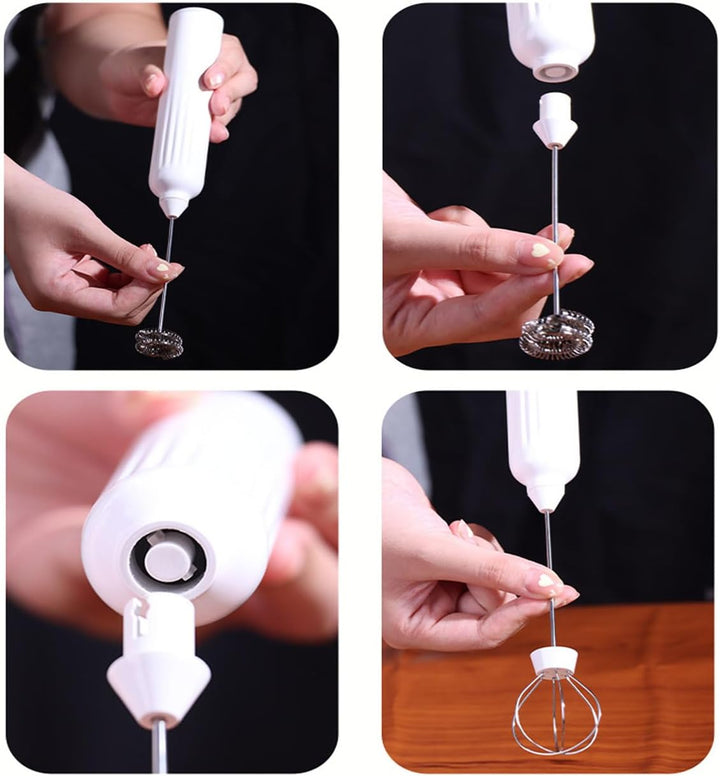 Meichoon Handheld Milchaufschäumer Mini Elektrischer Schneebesen mit 2 Rührköpfen mit Edelstahlständ