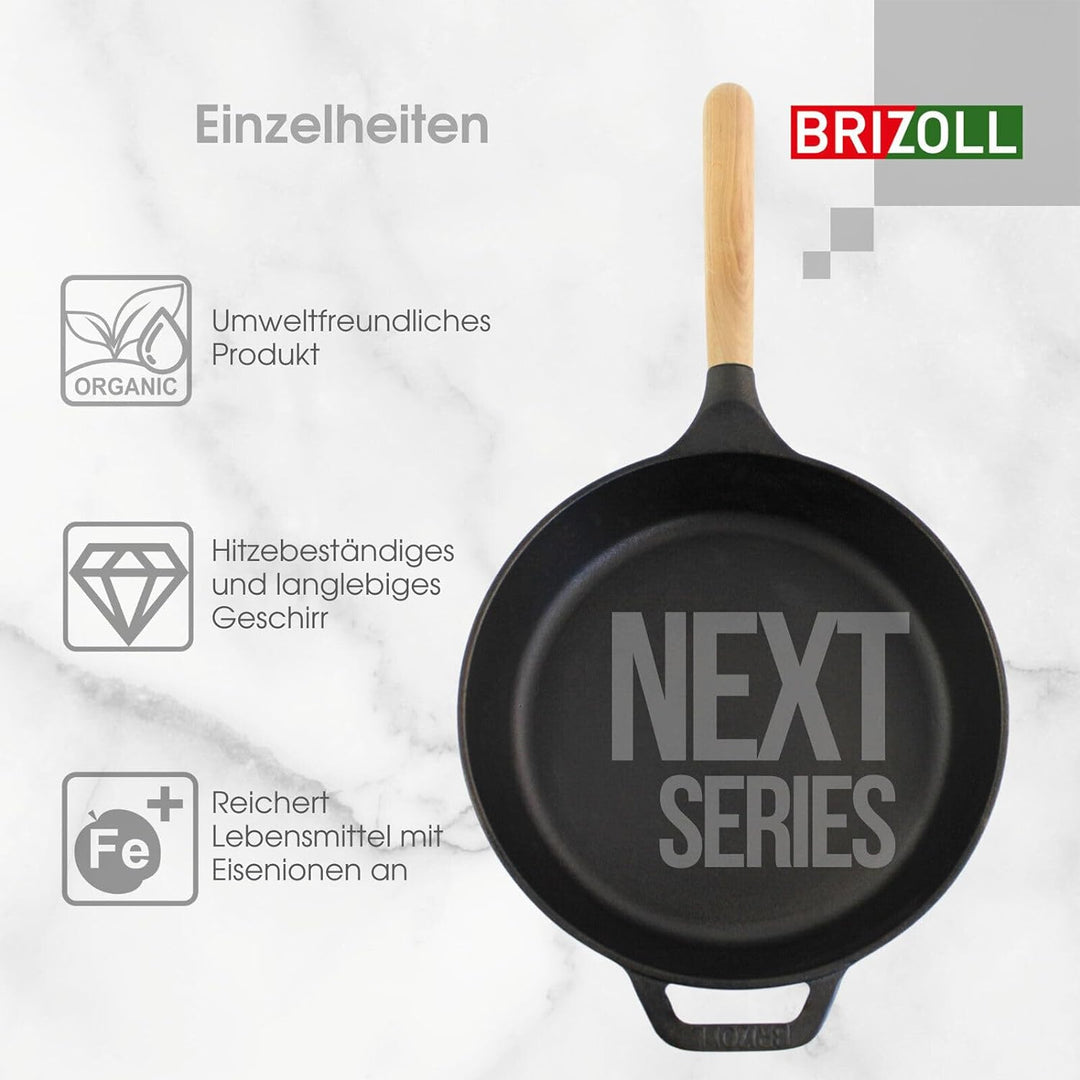 Gusseisen Pfanne Schmorpfanne Bratpfanne mit abnehmbaren Griff (26, Mit Ausgiesser, 55mm hoch)