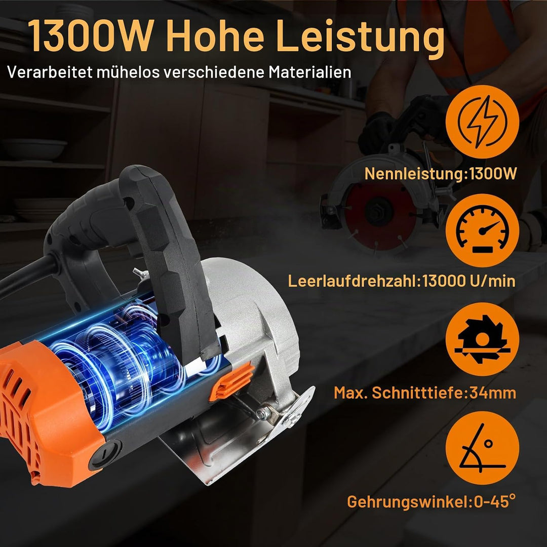 1300W Fliesenschneider Elektrisch, 0-45° Grad Fliesenschneider Nassschneider, Nass-/ Trocken Fliesen