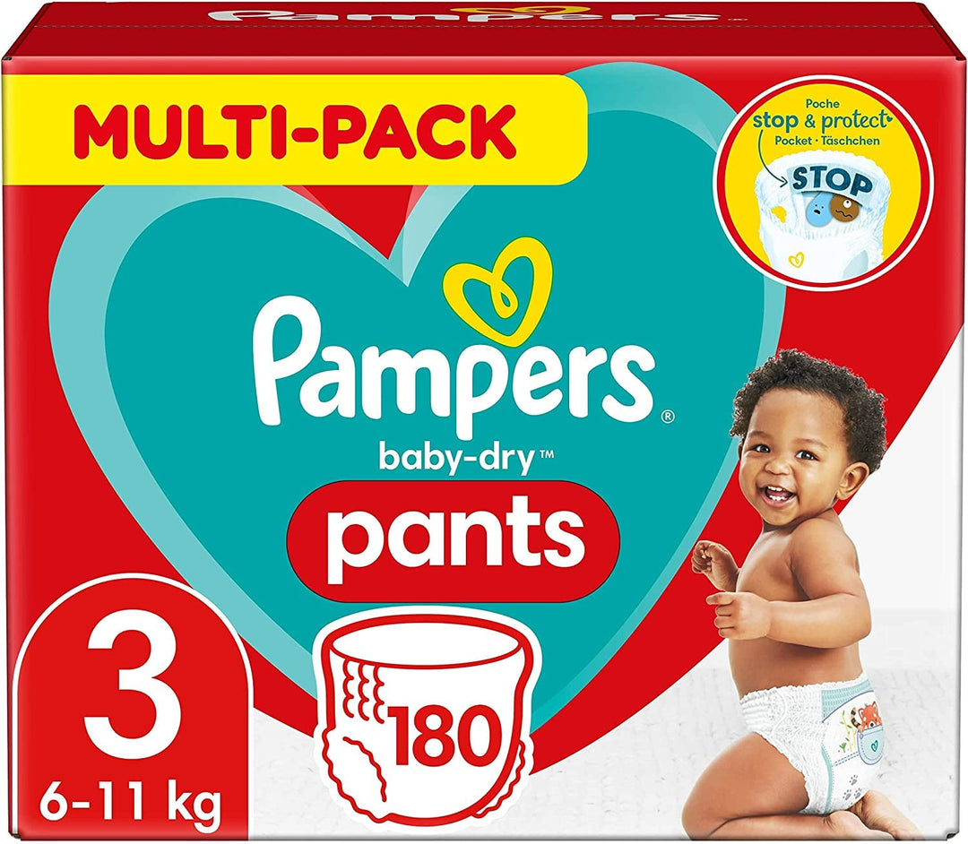 Pampers Windeln Pants Grösse 3 (6-11kg) Baby-Dry, Midi, 180 Höschenwindeln mit Stop- und Schutz Täsc