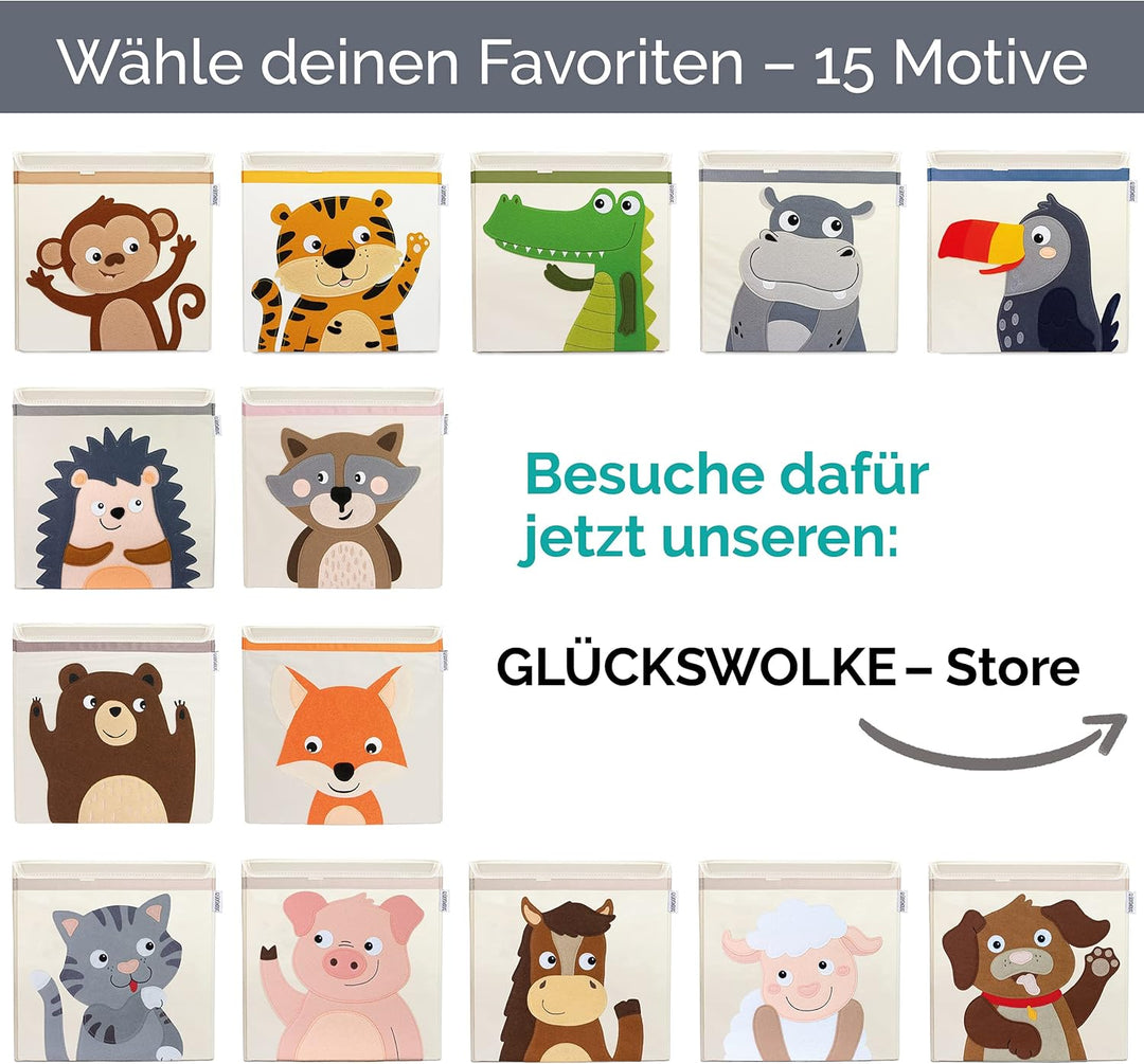 GLÜCKSWOLKE Aufbewahrungsbox Kinder - 15 Motive I Spielzeugkiste mit Deckel für Kinderzimmer I Spiel