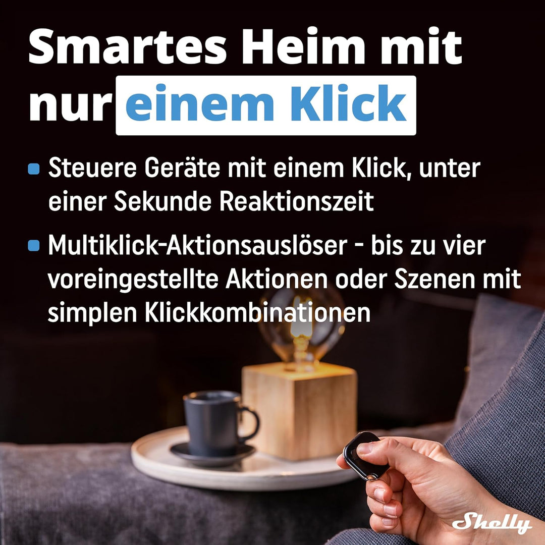 Shelly BLU Button1 | Bluetooth-gesteuerter Aktions- und Szenenaktivierungsknopf Schwarz | Hausautoma