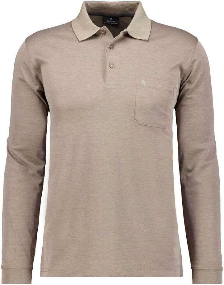 RAGMAN Herren Softknit-Polo mit Brusttasche, Langarm S Beige-melange-820, S Beige-melange-820
