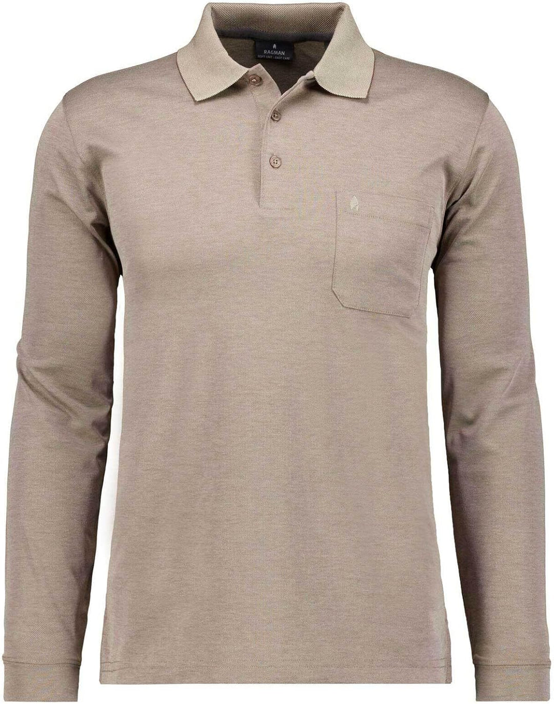 RAGMAN Herren Softknit-Polo mit Brusttasche, Langarm 4XL Beige-melange-820, 4XL Beige-melange-820