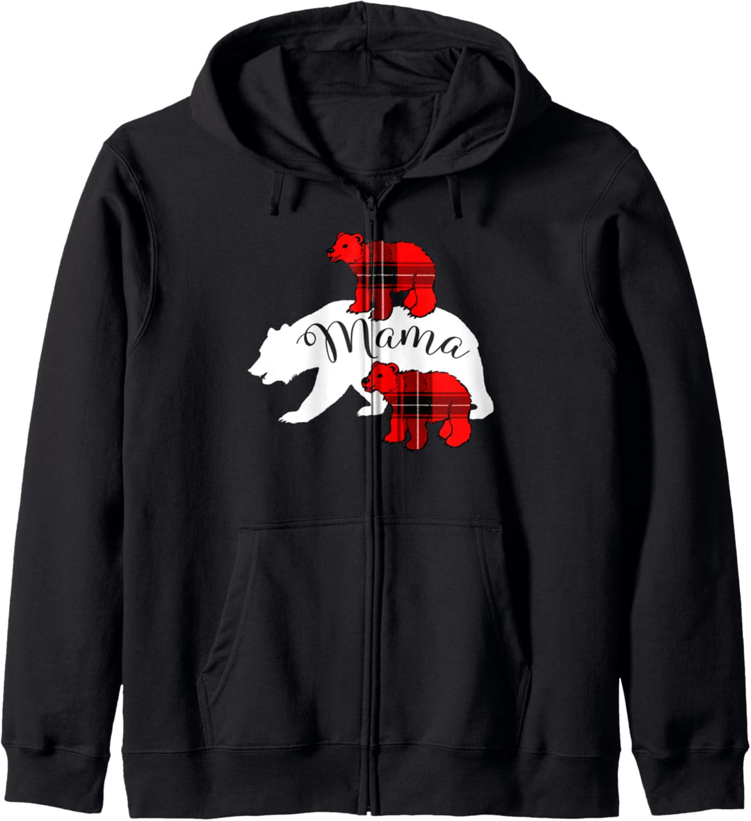 Mama Bear Two Cubs Red Buffalo Plaid Mom Christmas Pajama Kapuzenjacke