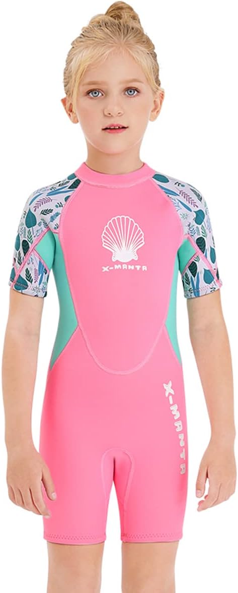 Mädchen 2.5mm Neoprenanzug Kinder Einteiler Tauchanzug Shell Gedruckt Kurzarm Shorty Badeanzug Patch