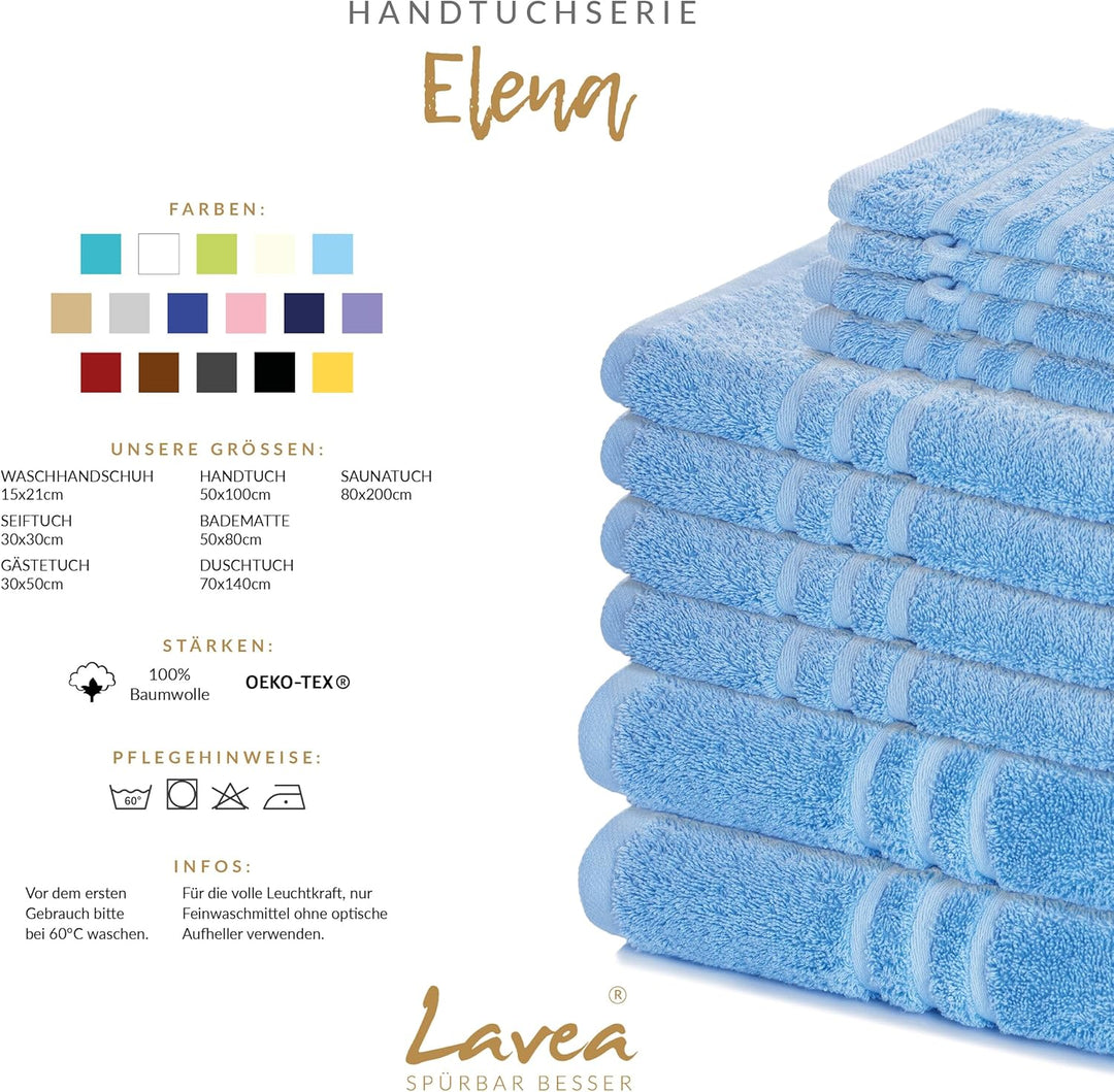 Lavea 2er Set Saunatuch 80x200cm, Frottierserie Elena, Delphinblau 2 x 80 x 200 cm Delphinblau, 2 x