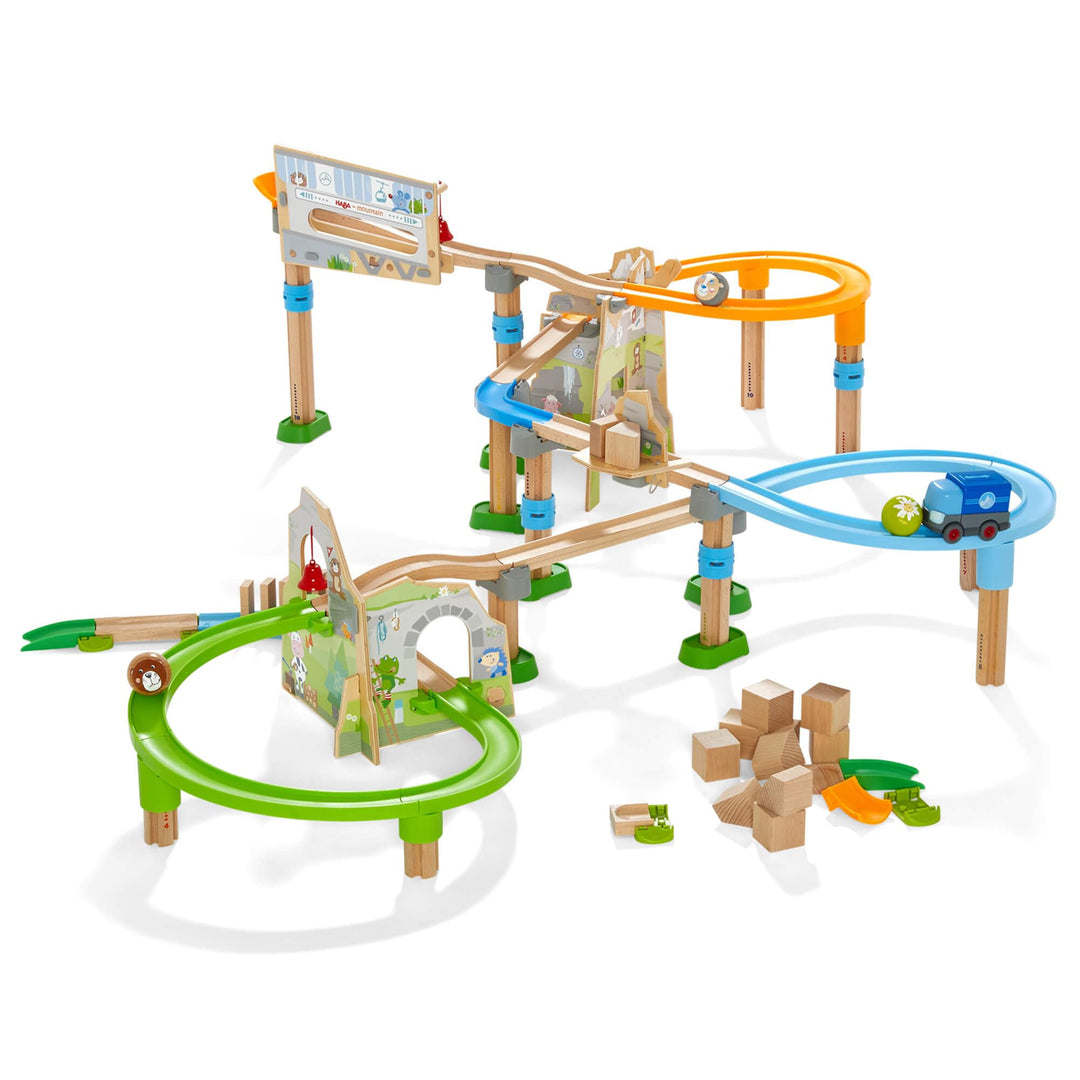 HABA 306017 - Kullerbü – Meister-Spielbahn Bergabenteuer, Erste Kugelbahn Grundpackung ab 2 Jahren,