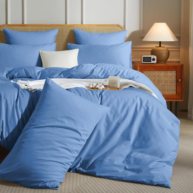 Luowei Bettwäsche 135x200 2tlg Blau Hellblau Himmelblau Einfarbig Uni 1 Bettbezug und 1 80x80 Kissen