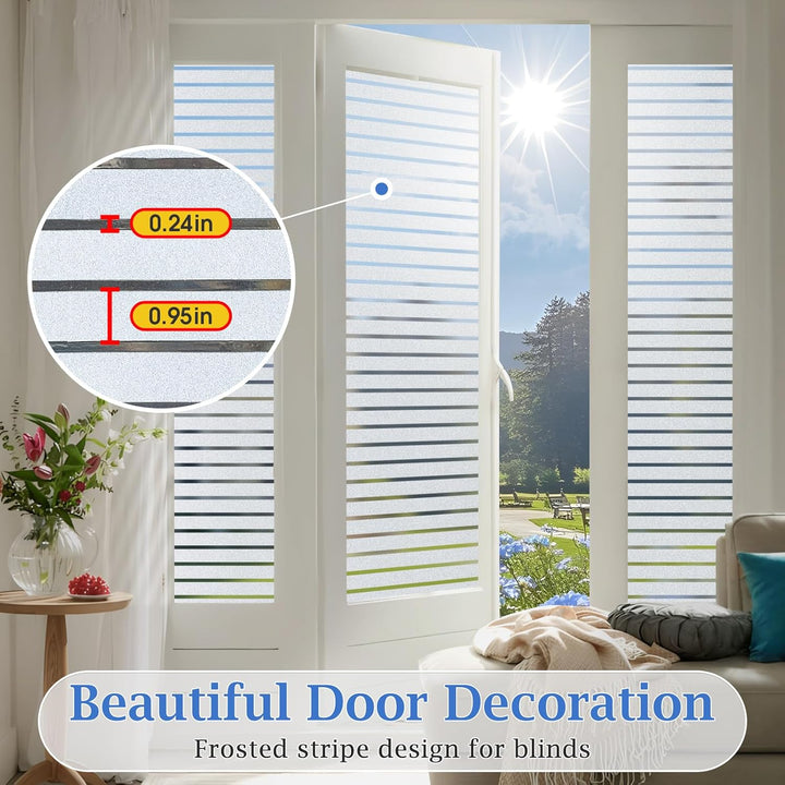 Lifetree Fensterfolie mit Streifen Sichtschutzfolie Selbstklebend Milchglasfolie ohne Klebstoff Funk