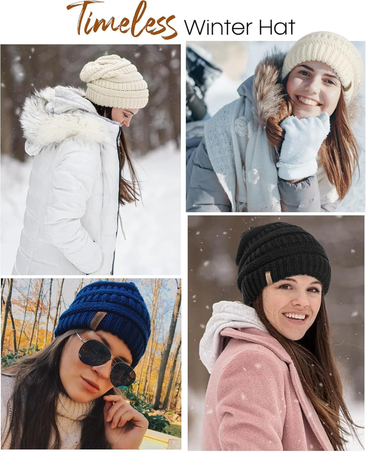 FURTALK Damen Beanie Mütze Warme Wintermütze mit Weichem Innenfutter Gefütterte Strickmütze, Beige