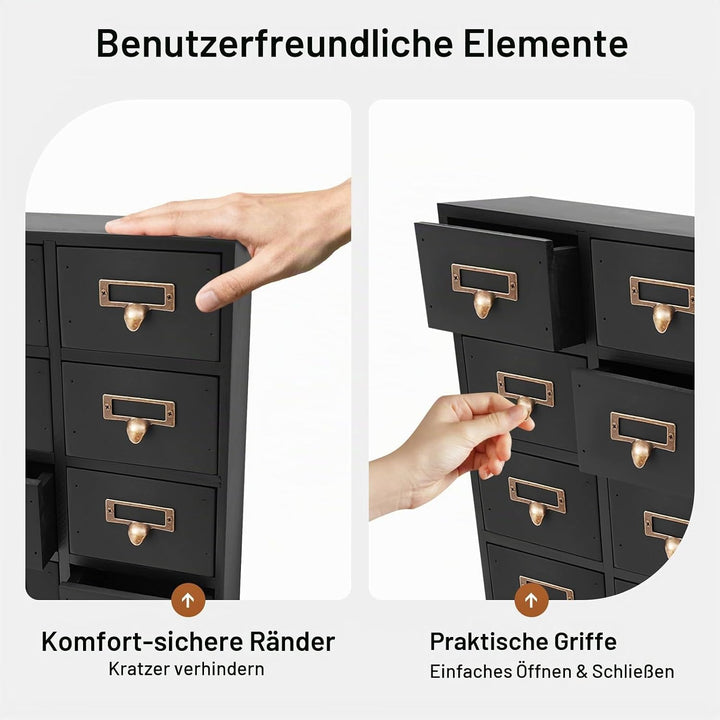 Klein Kommode mit 16 Schubladen, Mini Schubladenschrank Holz Schubladenbox Vintage Aufbewahrungsschr