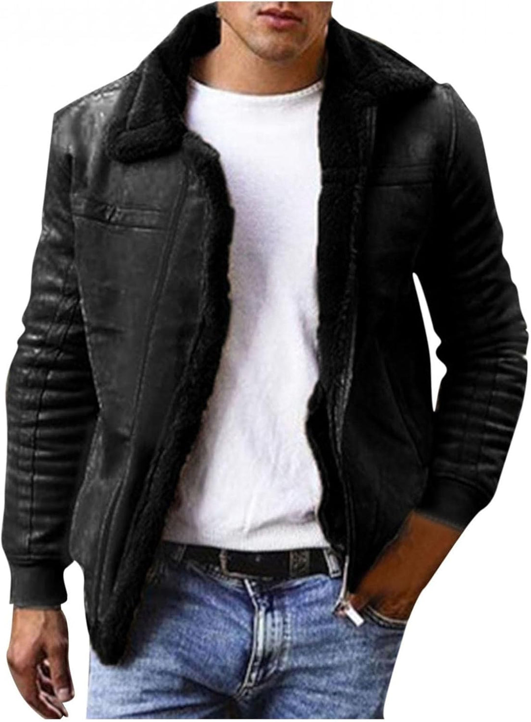Fleecejacke Herren Fleece Jacke Reverskragen Plüschjacke Langarm Reissverschluss Vliesjacke Warm Win