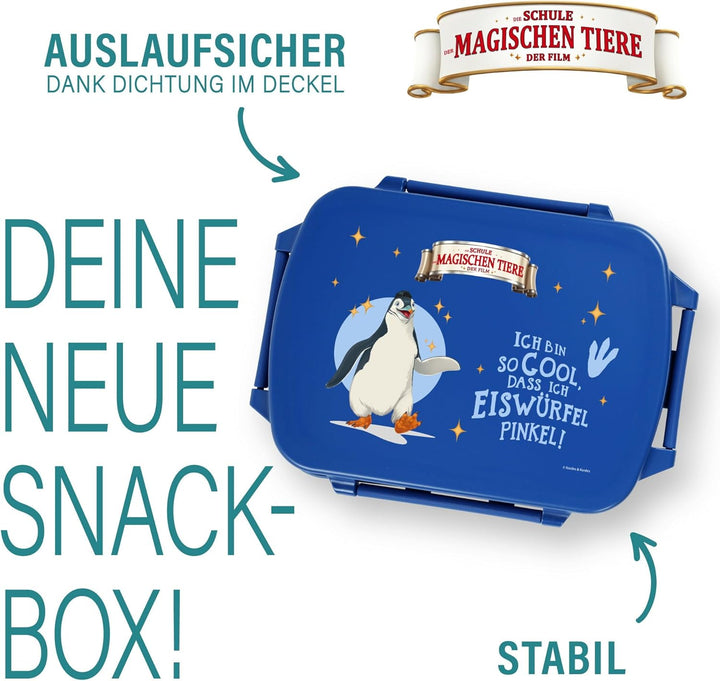 AWAVE Die Schule der Magischen Tiere Brotdose Kinder mit Fächern rPET Blau Juri Snackbox 1 L mit Dec
