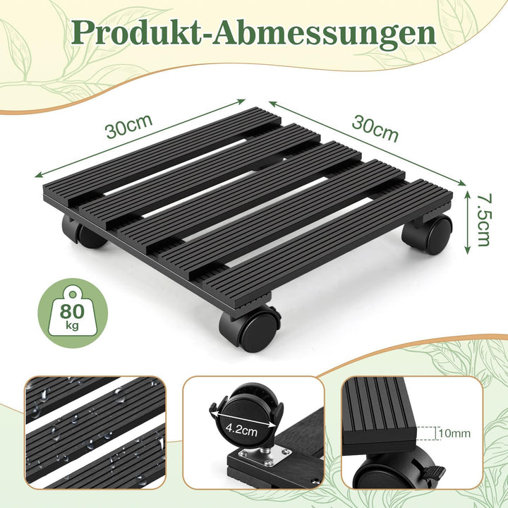 Ikodm 2X WPC Pflanzenroller Eckig 30 x 30 cm｜Blumenroller mit Rollen, Rolluntersetzer Tragkraft 80 k