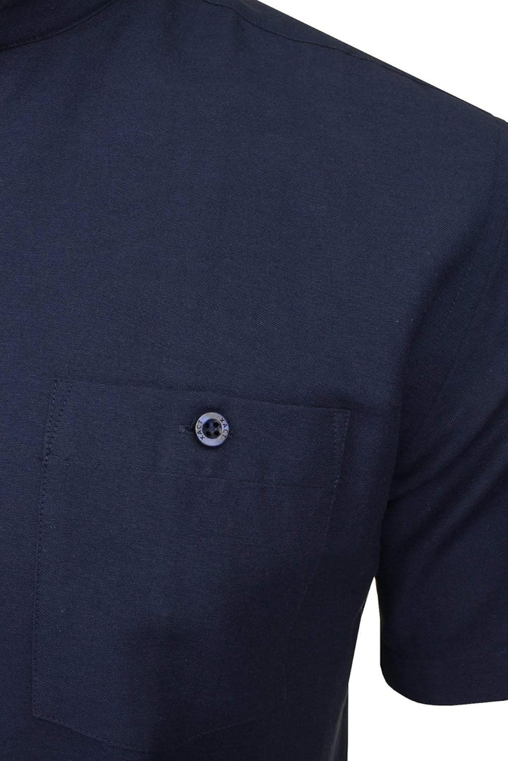 Xact Herren Oxford Grandad-Mandarinkragen Kurzarmhemd M Dark Navy, M Dark Navy