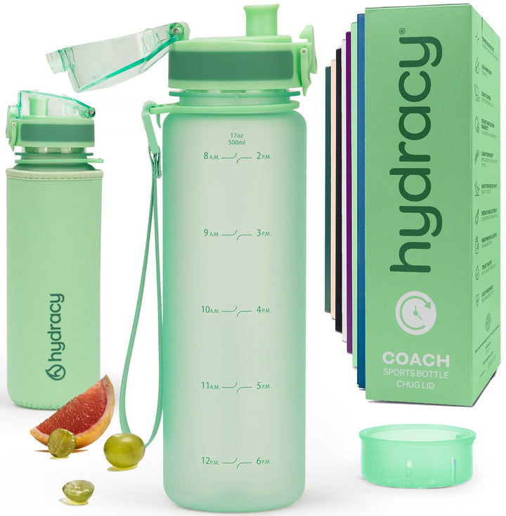 Hydracy Trinkflasche mit Fruchteinsatz - 500ml Wasserflasche - BPA-freie Trinkflasche mit Zeitmarkie