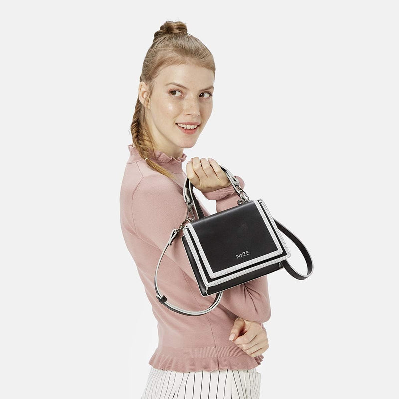 NYZE Damen Tote - 100% Vegane Schultertasche Black / Silver, Black / Silver
