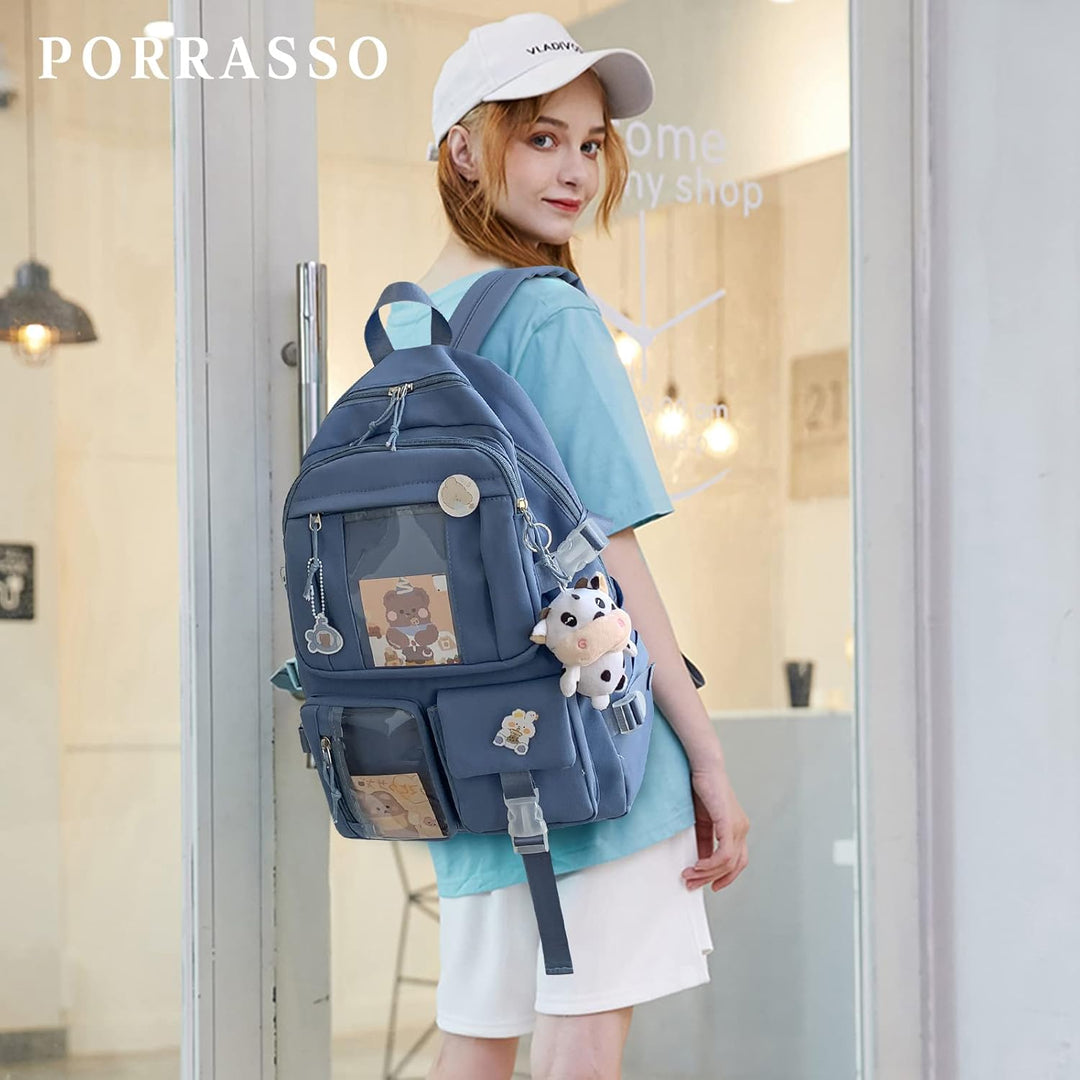 PORRASSO Mädchen Schulrucksack Süsser Schultasche Schüler Rucksäcke Teenager Nylon Daypack Damen Sch