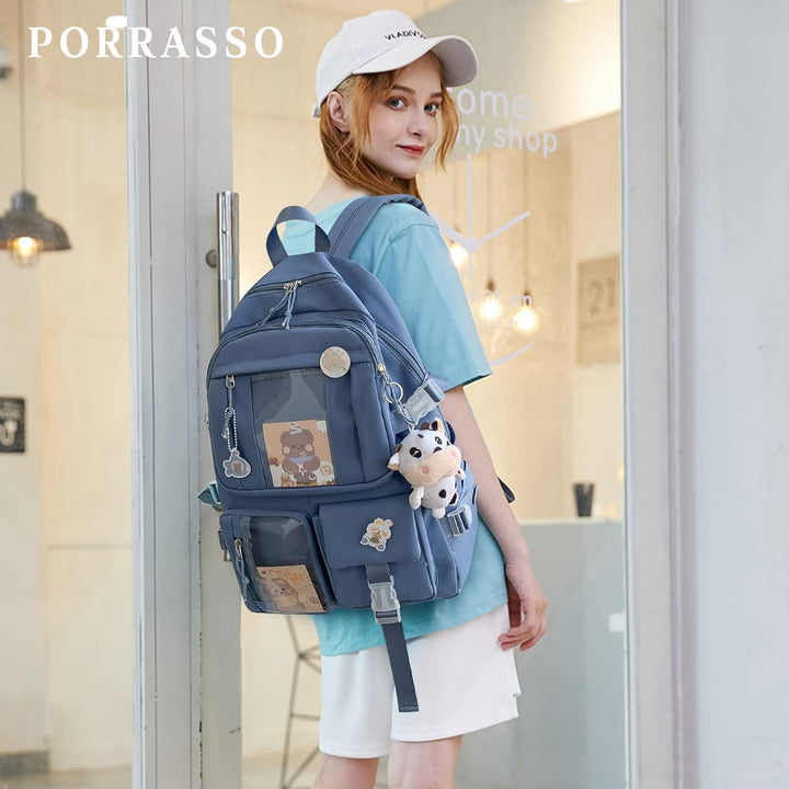 PORRASSO Mädchen Schulrucksack Süsser Schultasche Schüler Rucksäcke Teenager Nylon Daypack Damen Sch