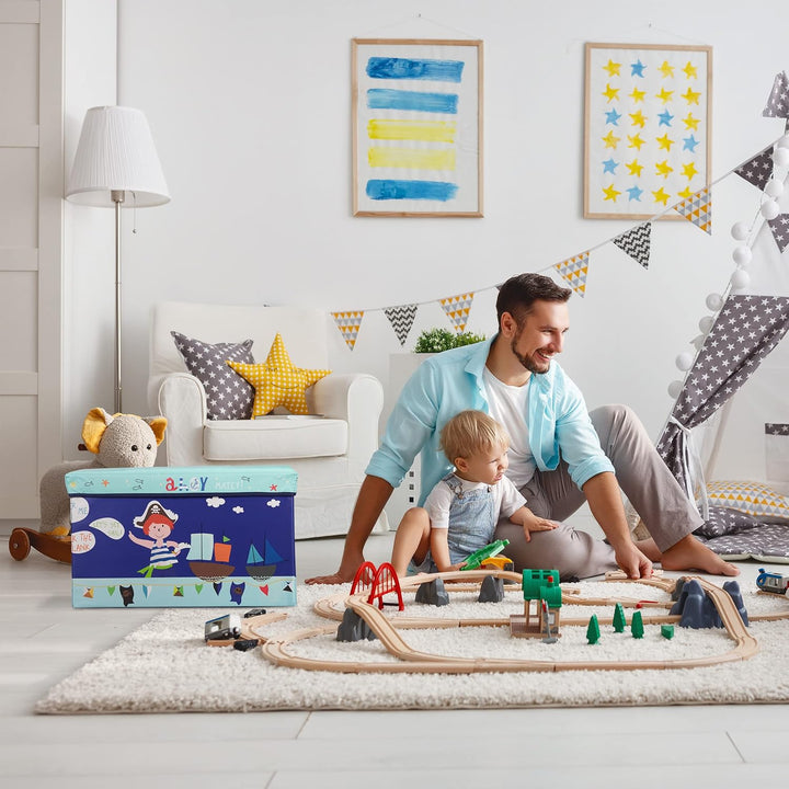 Relaxdays Sitzbox Kinder, Faltbare Aufbewahrungsbox mit Stauraum, Deckel, Motiv, Jungen & Mädchen, 5