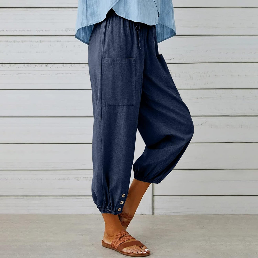 Lässige Haremshose für Damen, lockere Passform, Flachs, knöchelhoch, Sommer, Baggy Slacks mit Tasche