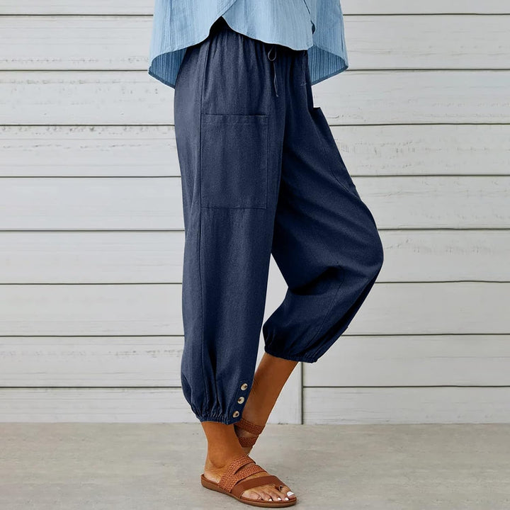Lässige Haremshose für Damen, lockere Passform, Flachs, knöchelhoch, Sommer, Baggy Slacks mit Tasche