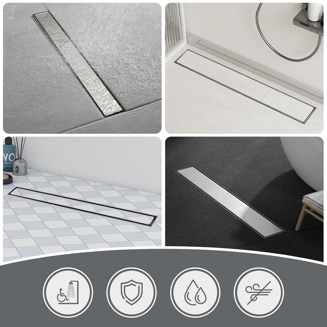 EFUTURETIME Duschrinne 80cm Edelstahl Bodenablauf Befliesbar mit Siphon L-80cm, L-80cm