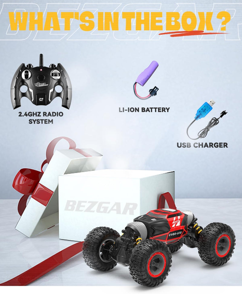 BEZGAR TD141 Ferngesteuertes Auto - 4WD 2.4GHz RC Auto für Kinder, Verwandeln Auto Spielzeug Stunt c